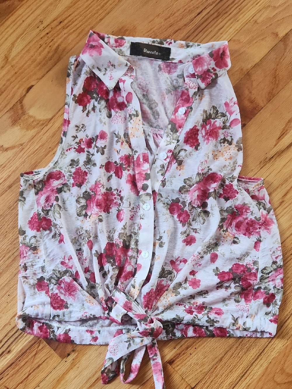 Staccato Floral Tie Waist Collared Top- Size M